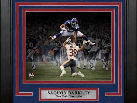 Saquon Barkley Blackout Hurdle New York Giants 8  x 10  Framed Football Photo Cheap