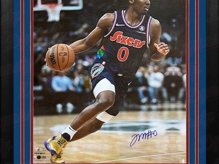 Tyrese Maxey City Edition Action Philadelphia 76ers Autographed 16  x 20  Framed Basketball Photo For Sale