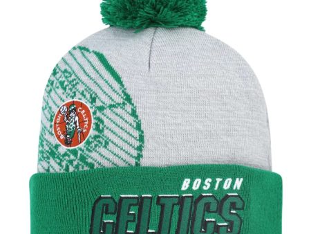 Boston Celtics Mitchell & Ness Gray Hardwood Classics Draft Cuffed Knit Hat with Pom Cheap