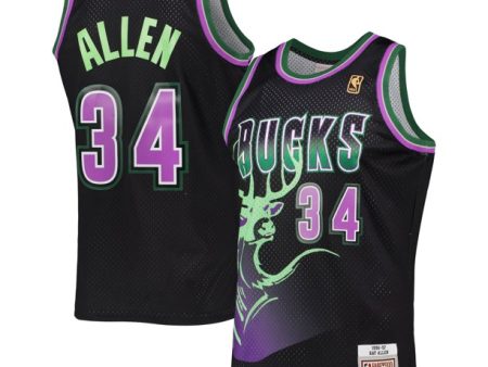 Ray Allen Milwaukee Bucks Mitchell & Ness Black Reload 2.0 Hardwood Classics Swingman Jersey Fashion