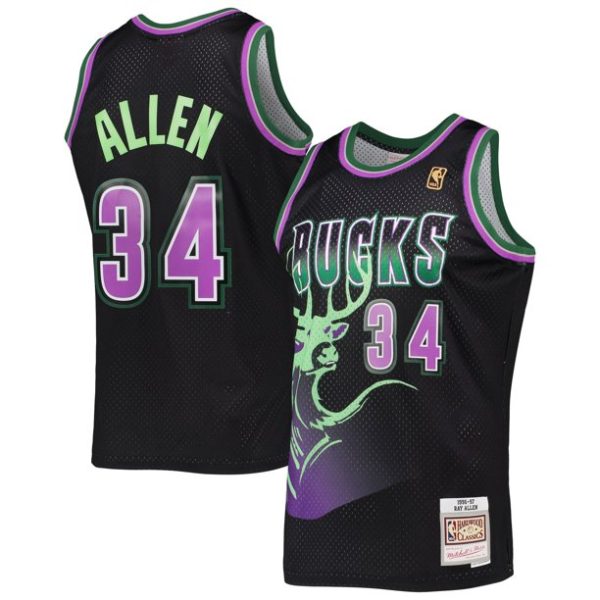 Ray Allen Milwaukee Bucks Mitchell & Ness Black Reload 2.0 Hardwood Classics Swingman Jersey Fashion