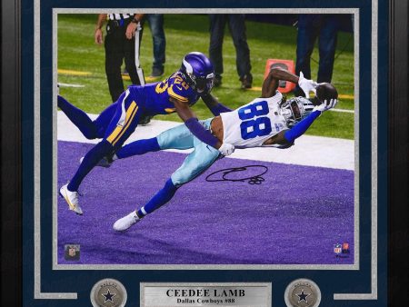 CeeDee Lamb Diving Touchdown Dallas Cowboys Autographed 16  x 20  Framed Football Photo Fashion