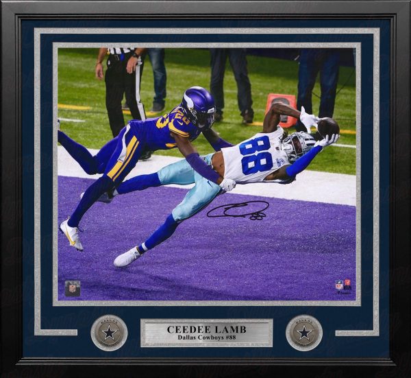 CeeDee Lamb Diving Touchdown Dallas Cowboys Autographed 16  x 20  Framed Football Photo Fashion