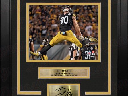 TJ Watt Celebration Pittsburgh Steelers 8  x 10  Framed Football Photo with Engraved Autograph Hot on Sale