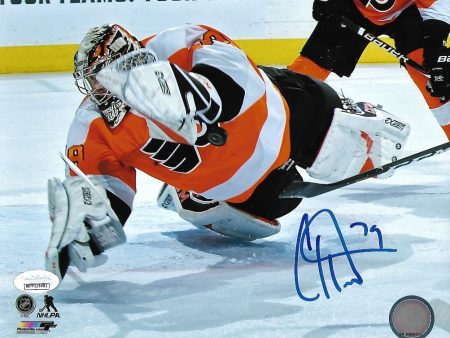 Carter Hart Philadelphia Flyers Diving Save vs. Canucks Autographed NHL Hockey Photo Supply