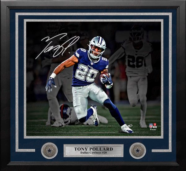 Tony Pollard Blackout Dallas Cowboys Autographed 11  x 14  Framed Football Photo Numbered to 120 Online