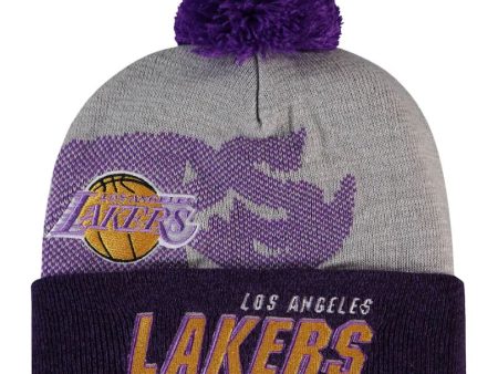 Los Angeles Lakers Mitchell & Ness Gray Hardwood Classics Draft Cuffed Knit Hat with Pom on Sale