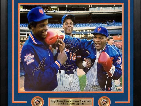 Dwight Gooden, Darryl Strawberry, & Mike Tyson New York Mets Autographed 16x20 Framed Baseball Photo Fashion