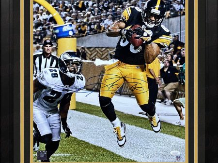 Hines Ward Leaping Touchdown Pittsburgh Steelers Autographed 16  x 20  Framed Football Photo Supply