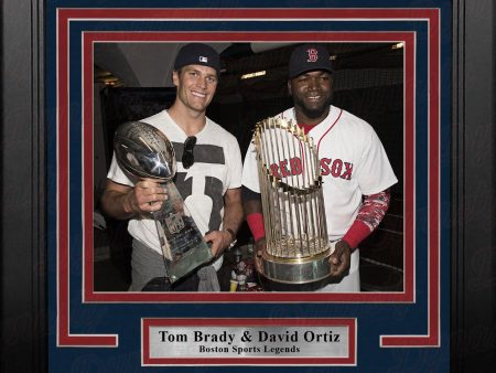 Tom Brady & David Ortiz 8  x 10  Framed Championship Trophy Photo Hot on Sale