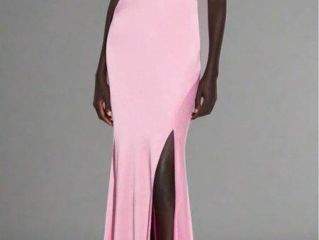 LaPointe Doubleface Satin Halter Cowl Neck Gown - Hibiscus Fashion