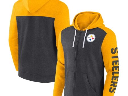 Pittsburgh Steelers Heather Charcoal Down and Distance Full-Zip Hoodie on Sale