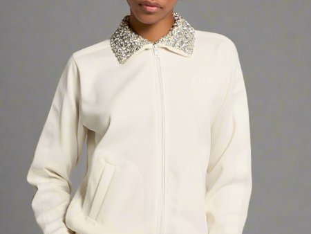 Golden Goose Papyrus white Denise Star Collection zipped sweatshirt with crystal collar Online Hot Sale