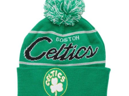 Boston Celtics Hardwood Classics Script Pom Beanie Knit Hat Online now