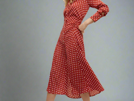 Veronica Beard LEX POLKA-DOT DRESS- Brick Red Ecru For Discount