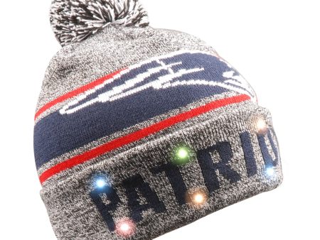 New England Patriots Gray Stripe Light Up Knit Beanie Hot on Sale